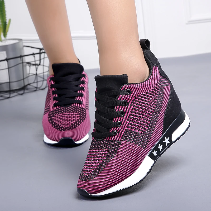 Fashion Sneakers Women Hide Heel Wedges Casual Shoes Woman Flying Knitting Breathable High Top Sneaker Shoes Women XZ115 (10)
