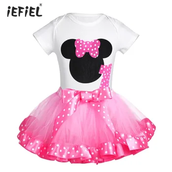 

Infant New Baby Girls Outfit Short Sleeves Cartoon Pattern Number 1/One/2/Letter Two Printed Romper with Tutu Skirt Headband Set