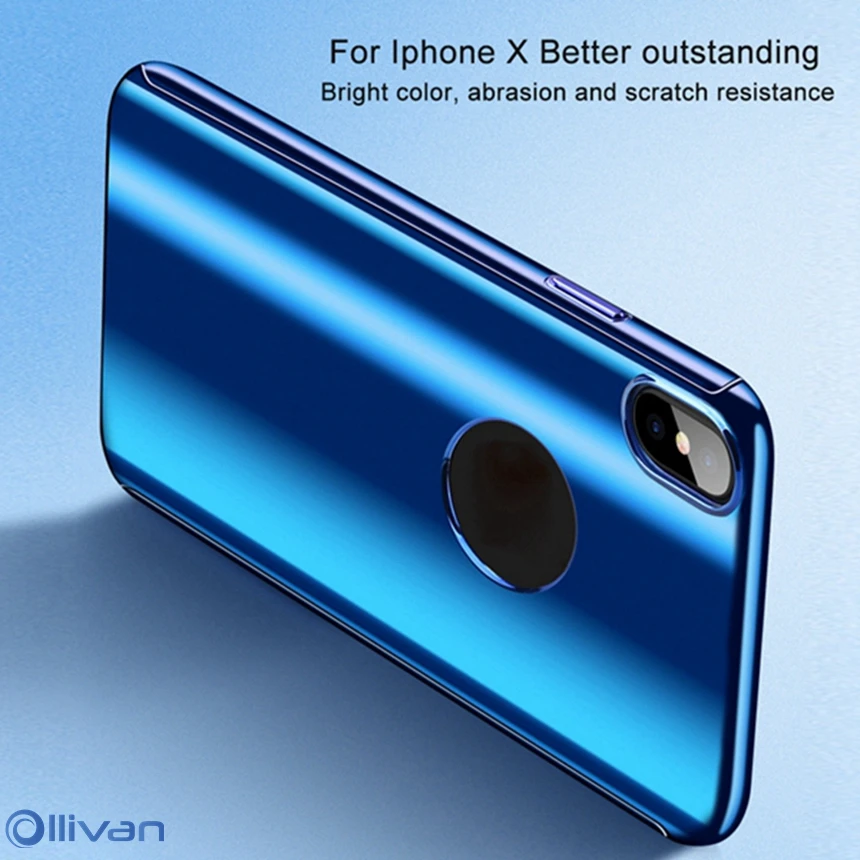 OLLIVAN Mirror Case For iPone X 360 Full Cover Protection For iPhone 7 8 6 6s Plus Smooth Cases Have Logo Hole Hard PC Coque (11)