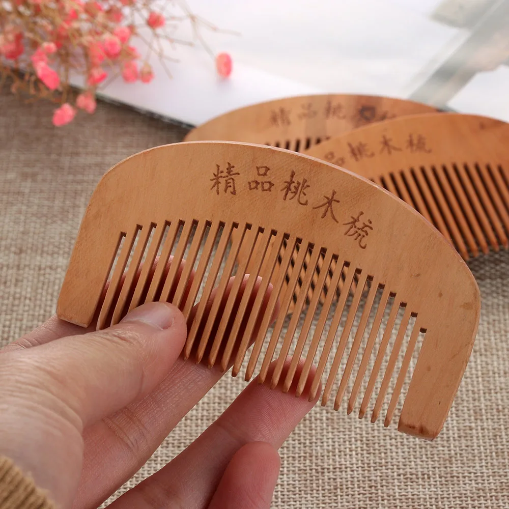 

New Mini Portable Hair Combs Length Engraved Wood Unisex Wooden Natural Peach Hairdressing Styling Comb Anti-Static Beard Comb