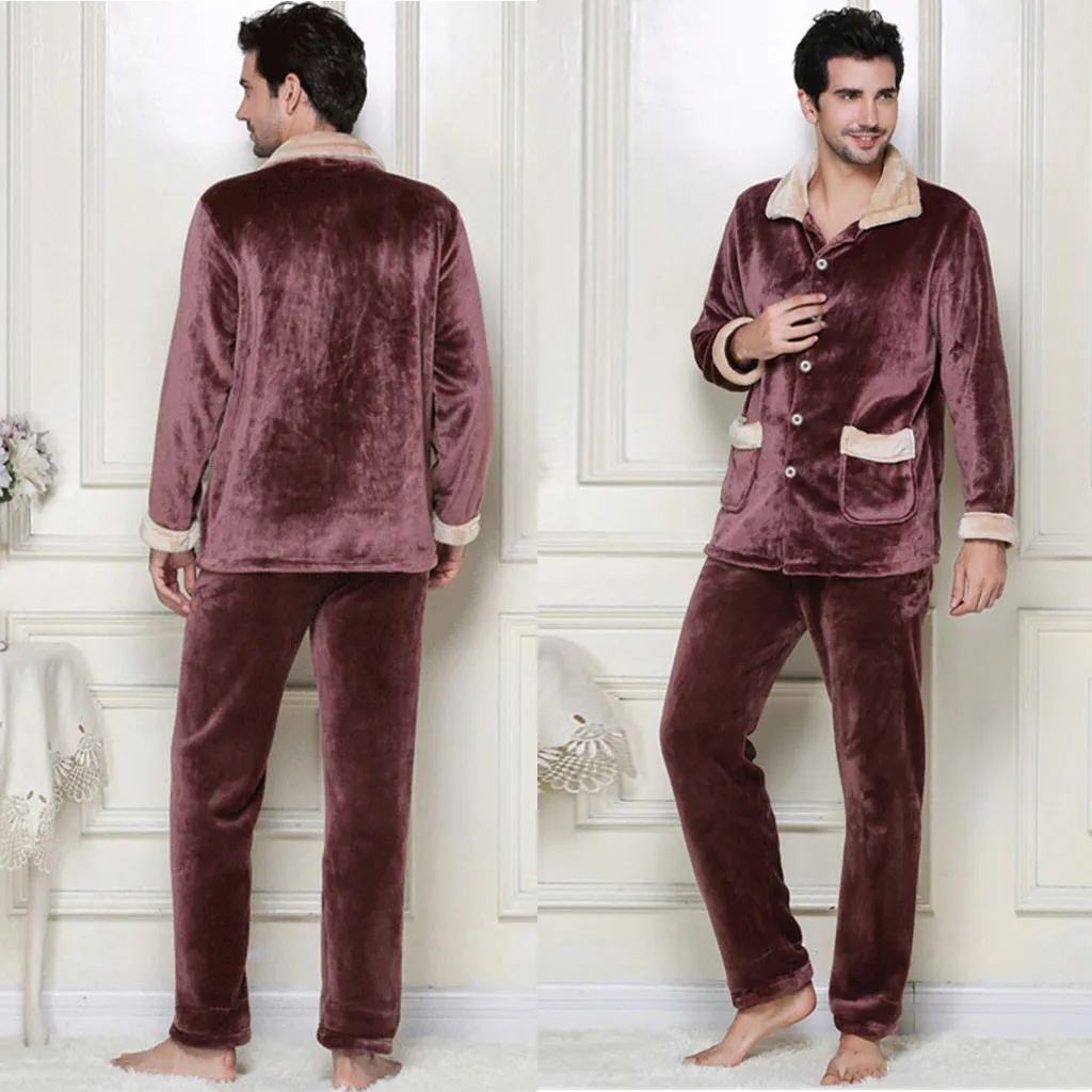 2019 мужские женские бархатные пижамы кораллового цвета, фланелевые пижамы с отворотом, пижамы для пар, теплая плотная ночная рубашка # VD113079