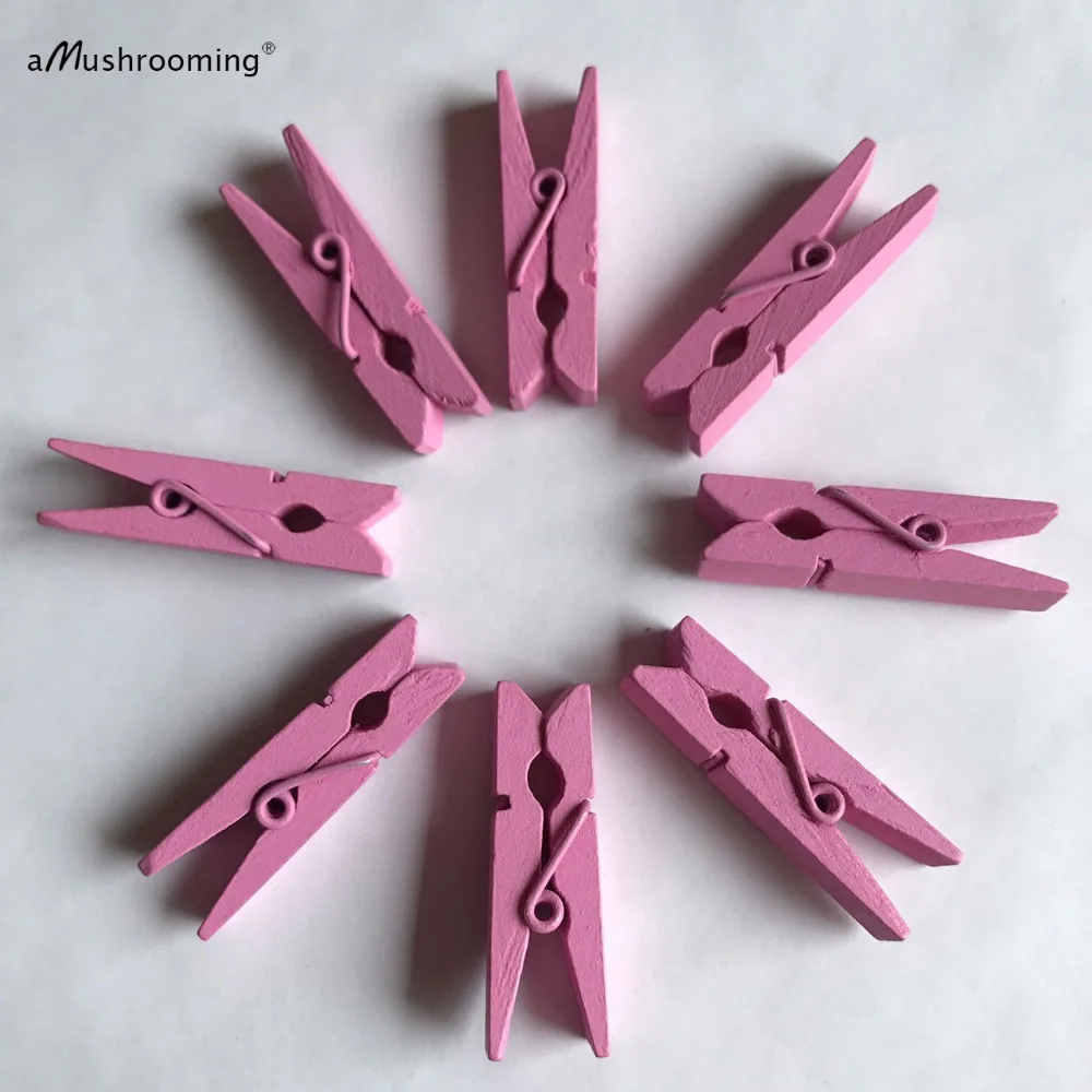 Dark Pink Mini Wooden 35mm Clothespins for Girl Baby Shower or Gender