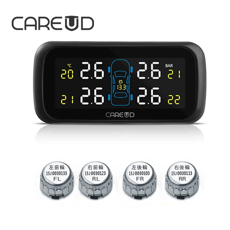 

CAREUD U903 TPMS Wireless Tire Pressure Monitoring System Car 4PCS Mini External Sensors No Need to Disassemble the Tires Auto