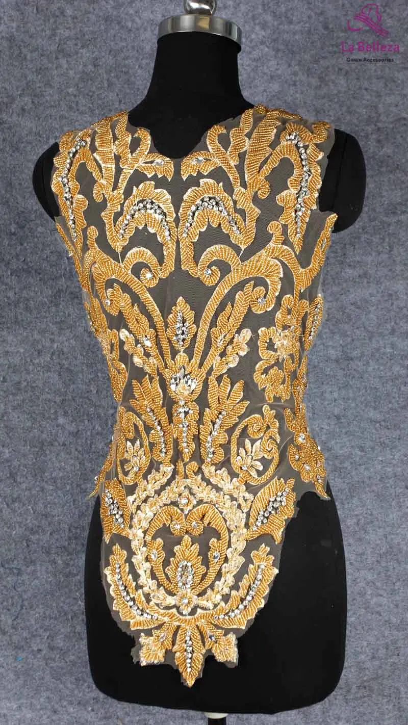 La Belleza Золото/Черный бисером красивый большой кусок ручной работы жемчуг Кристалл Стразы патч свадебное платье аппликация аксессуары - Цвет: Gold
