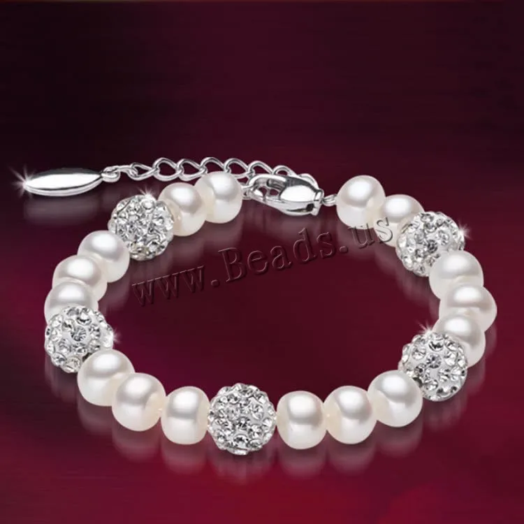 Blanc 6-7 mm Natural Pearl Bracelet pour femmes avec rond rose corail 7.5" b291 Blanc 6-7 mm Natural Pearl Bracelet pour femmes avec rond rose corail 7.5" b291