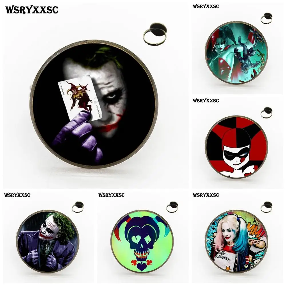 

EJ Glaze For Women Men Party Plated Jewelry With Glass Cabochon Bronze/Silver/Golden Rings Harley Quinn Commando Suicidal Joker