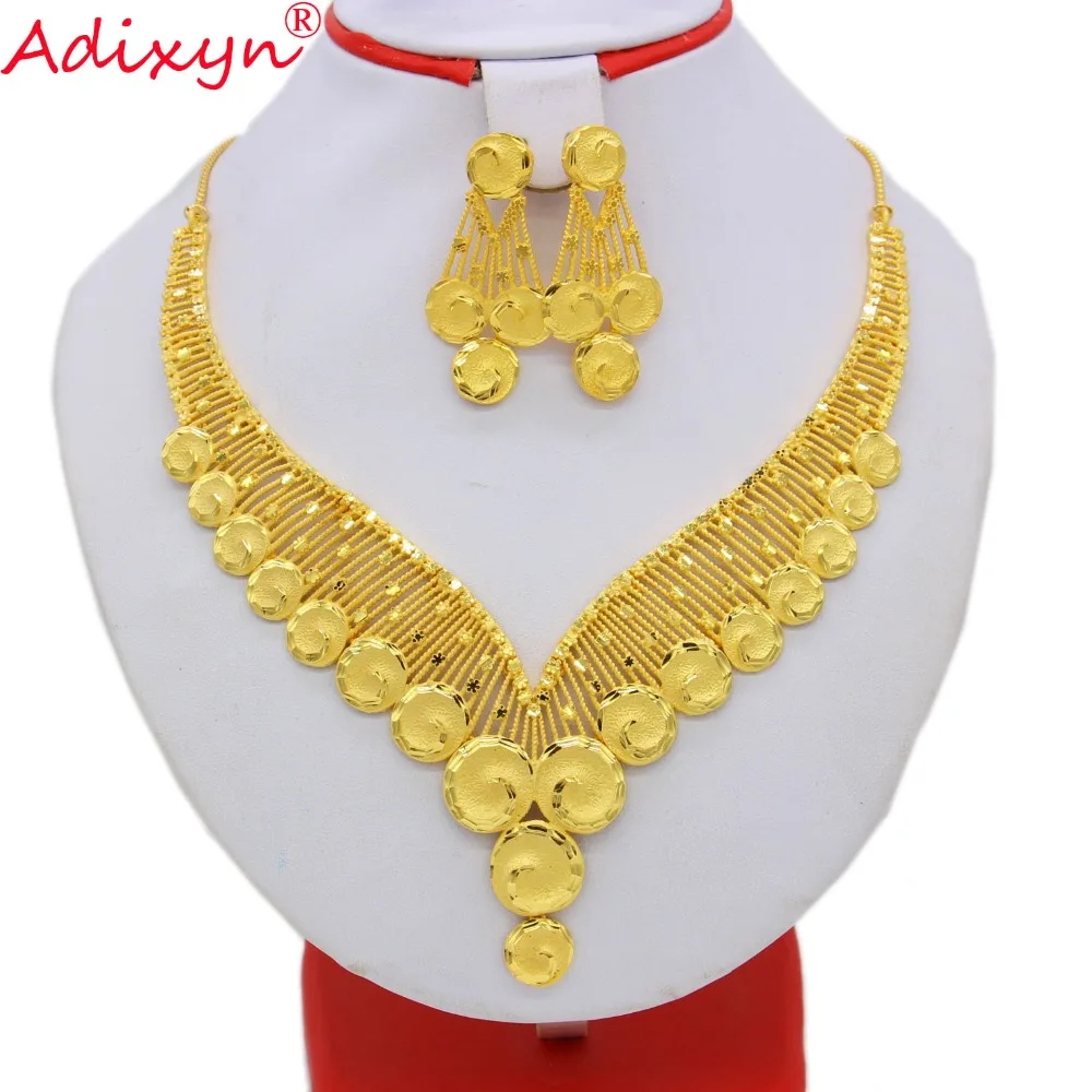 Adixyn Broad Necklace&Earrings Jewelry Set for Women Gold Color /Copper