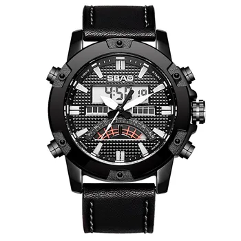 

SBAO Fashion Casual Brand Men's Dual Display Watch Outdoor Sports Waterproof Calendar Multi Function Electronic Business Watch