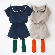 Летние комплекты для маленьких мальчиков и девочек повседневные модные комплекты одежды в Корейском стиле модная спортивная одежда