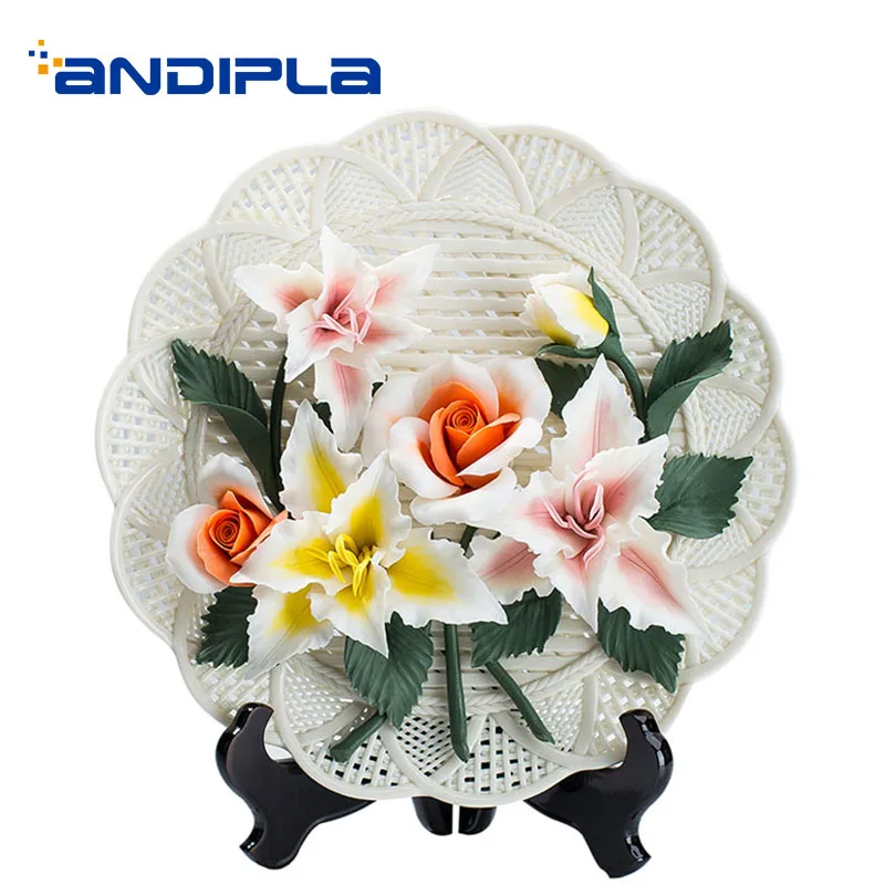Art 3D Flower Ceramic Decor Plate Sitting Plates / Home Living Room Adornment Crafts Ornaments Dish Saucer As Wedding Gifts | Дом и сад