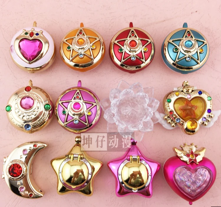 SMALL Pretty Soldier Sailor Moon Sailormoon Anime Mini Transformation Brooch Crystal Star Compact Plastic Non-eating Candy Toy