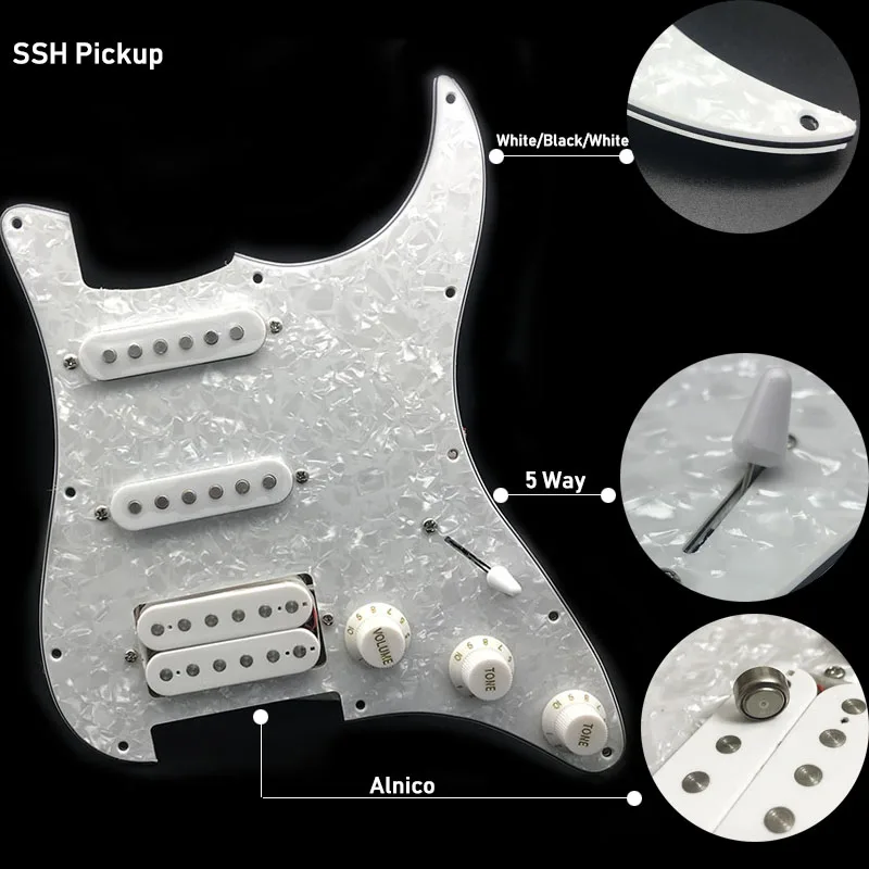 SSH загруженный Prewired электрогитара Pickguard пикап Alnico 5 звукоснимателей для FD гитара стиля ST белый жемчуг