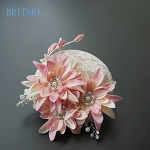 BRITNRY/горячая Распродажа, Высококачественная Свадебная шляпка, украшенная цветами ручной работы, для женщин, элегантные настоящие картинки «шляпа», свадебные аксессуары