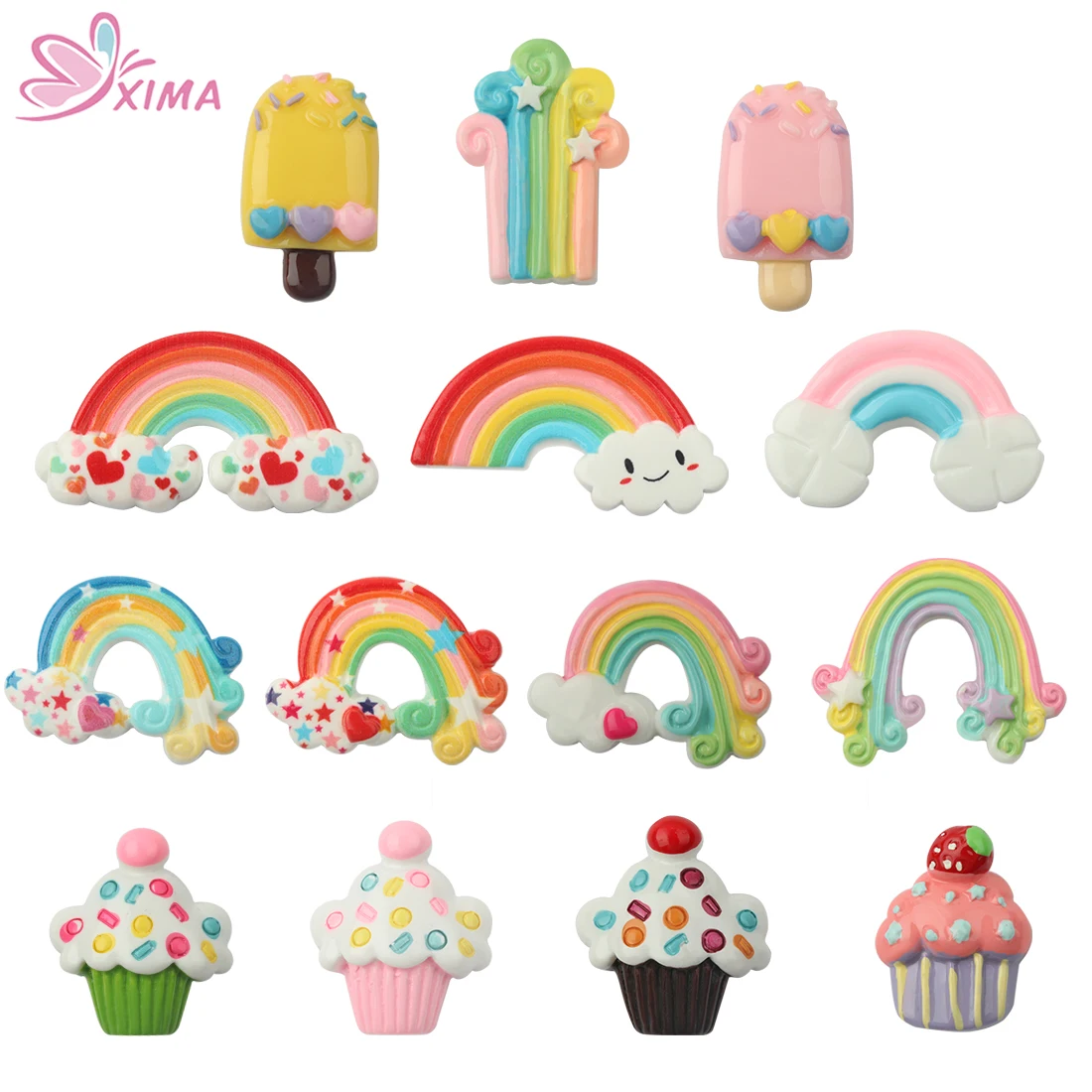 

XIMA 5pcs/lot Cartoon Hair Accessories DIY Handmade Rainbow Resin Craft For Bows Phone Decoration Supplies Embellishment