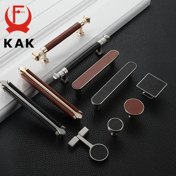 KAK Vintage Leather Cabinet Knobs and Handles Wardrobe Kitchen Cupboard Door Pulls European Zinc Alloy Furniture Handle Hardware 10pcs top quality zinc alloy solid door handles european antique furniture handles drawer pulls kitchen cabinet handles