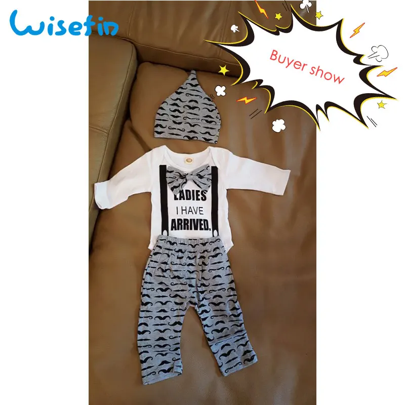 Wisefin Newborn Baby Boy Clothing Set 3 Piece Big Bow Children Infant Clothes For 0-18 Months Toddler Baby Winter Set For Boys