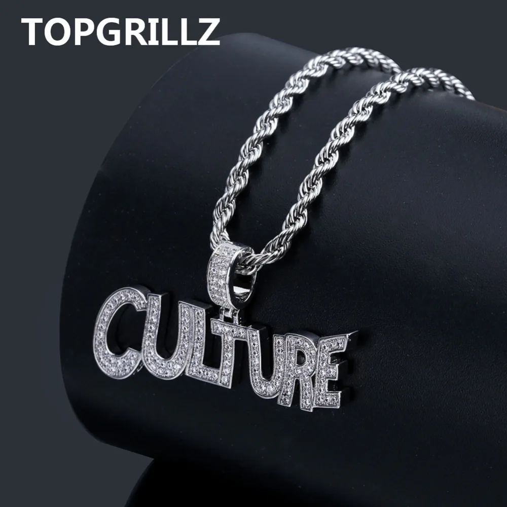 TOPGRILLZ мужские ювелирные изделия Хип-хоп Пузырьковые буквы культура кулон ожерелье теннисная Цепочка Золото Серебро Цвет Iced Out CZ ожерелье подарок