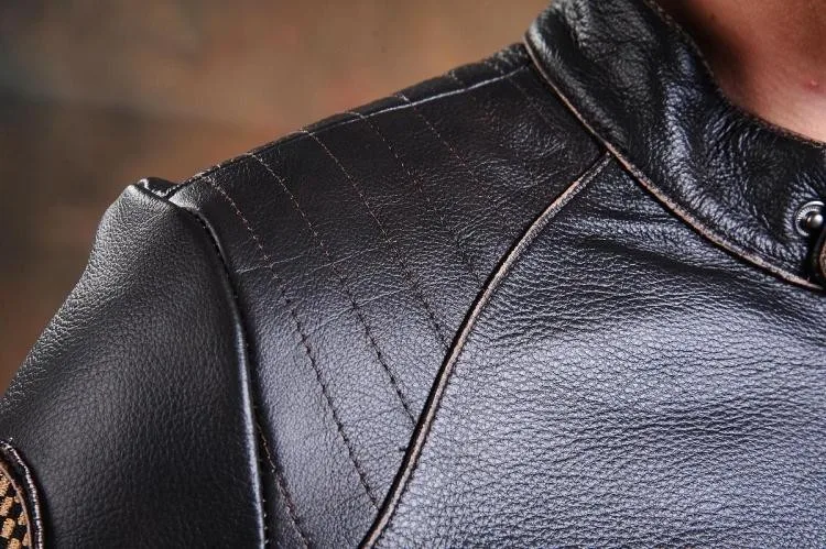 Брендовые крутые новые стильные винтажные мужские Качественные куртки, приталенная натуральная натуральная коровья кожа куртка. Пальто, мотор