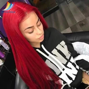 

Sevengirls Red Color Full Lace Wig Brazilian Straight Human Hair Wigs Glueless 100% Virgin Hair Wigs Pre Plucked Full Lace Wig