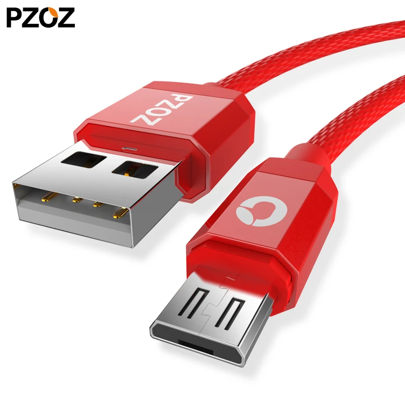 Pzoz Быстрая зарядка Micro USB Кабель нейлоновый шнур MicroUSB 2A Android Micro-USB 1 м 2 м 2 м 3 М Micro USB кабель зарядного устройства красный для Samsung