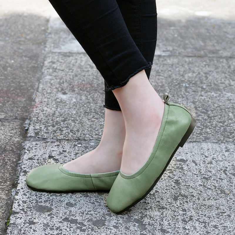 

2019 Spring Flat Single Shoes Square Head Genuine Leather Women's Soft Bottom Lazy Leisure Four Seasons Low Help Comfortable