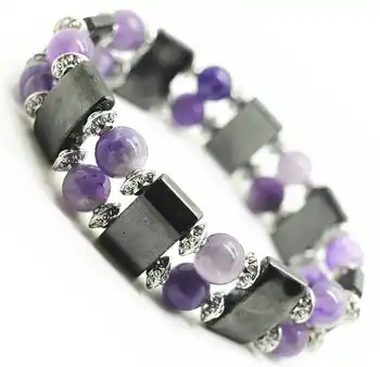 2017 wholesale 5PCS Hematite bracelet, Hematite beads bracelet with 8MM Amethyst round beads, amethyst bracelet Magnetic flying