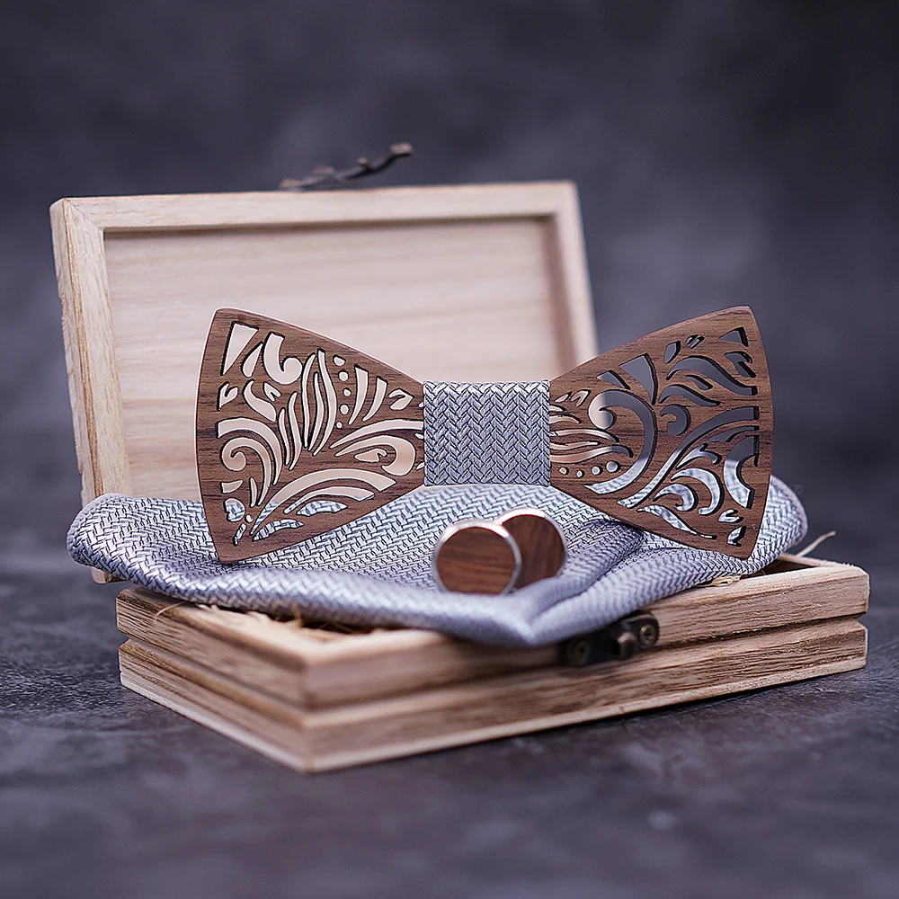  Wooden Bow Tie set and Handkerchief Bowtie Necktie Cravate Homme Noeud Papillon Corbatas Hombre Paj