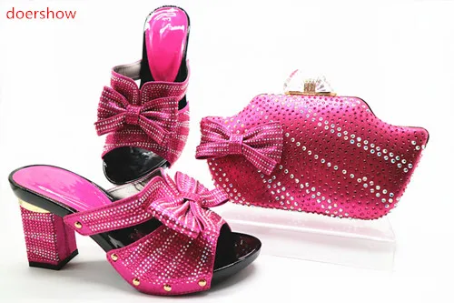 

doershow fuchsia Shoe and Bag To Match 2018 Italian African Wedding Shoe and Bag Set Matching Shoes and Bag Set for Party TN1-32