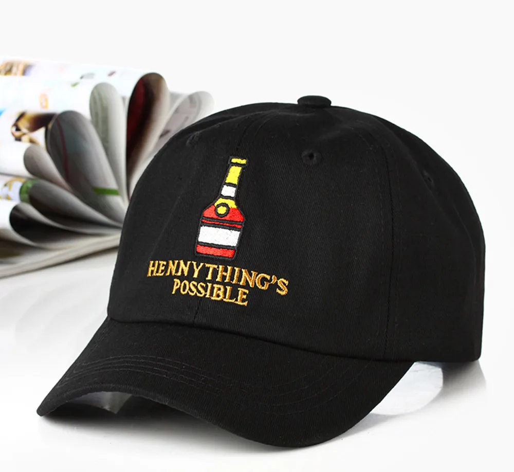 

New Cartoon Henny Wine Bottle Embroidery Dad Hat Men Women Baseball Caps Adjustable Cool Hip-hop Snapback Cap Hats
