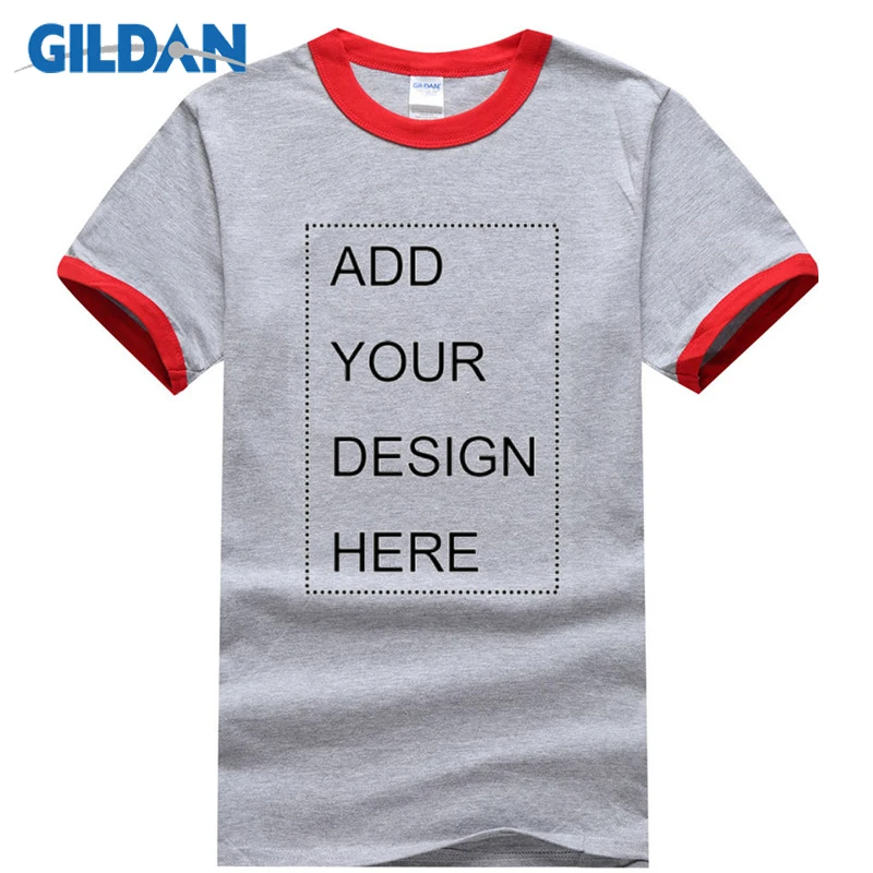 GILDAN Стиль Рок Летняя мужская футболка с коротким рукавом футболки повседневные белые с контрастным воротником и рукавами индивидуальные футболки - Цвет: Sport grey red