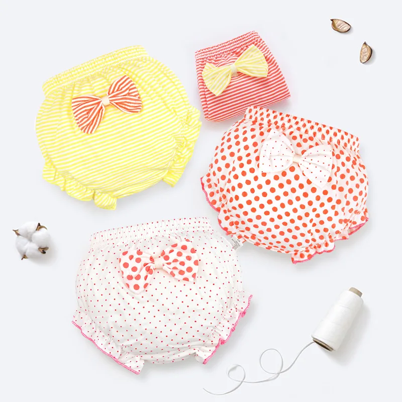 

0-3 Years Baby Underwear Underpants Toddler Girl Bread Pants Baby Boy Stripe Shorts Infant Stripe Bow Bottoms Newborn Panties