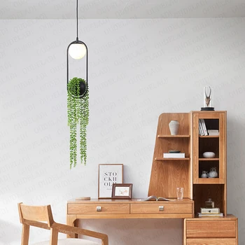 DIY Ring Plant Pendant Lights Black Flower Pot Hanging Lamp Dining Room Bar Restaurant Home Decor Lighting Fixtures 2