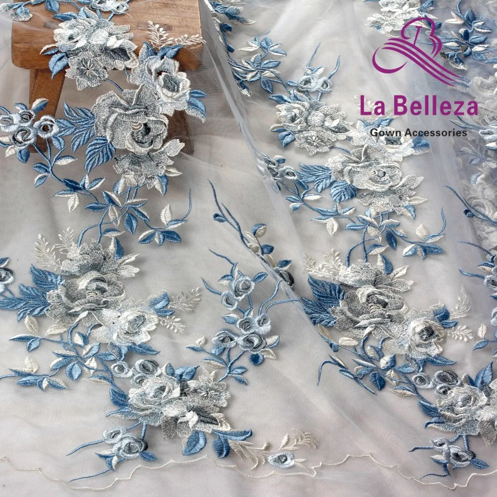 La Belleza 1 ярд Синий Смешанные цвета полиэстер на сетке вышивка Тяжелая