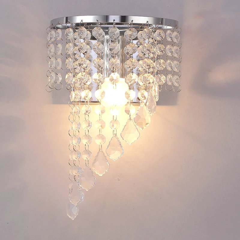 Современный настенный светильник с кристаллами хромированный прикроватный бра
