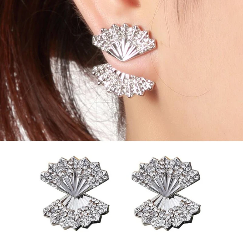 

Jisensp Fashion Colorful Mermaid Shell Earrings Women Female Jewelry Simple Brincos Cubic Zircon Crystal Leaf Clip Earrings 2018
