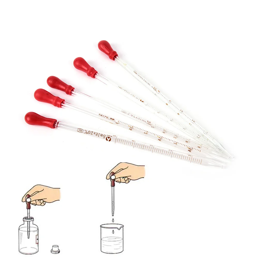 1Pcs 0.5ml/1ml/2ml/3ml/5ml Glass Graduated Pipette with Rubber Bulb Lab Chemistry Dropper Dispensing