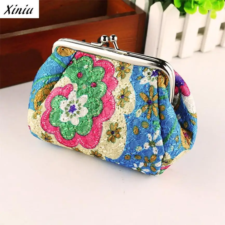 Xiniu Women Coin Purse Retro Embroidered Cloth Floral Printed Vintage Small Wallet Hasp Clutch ...