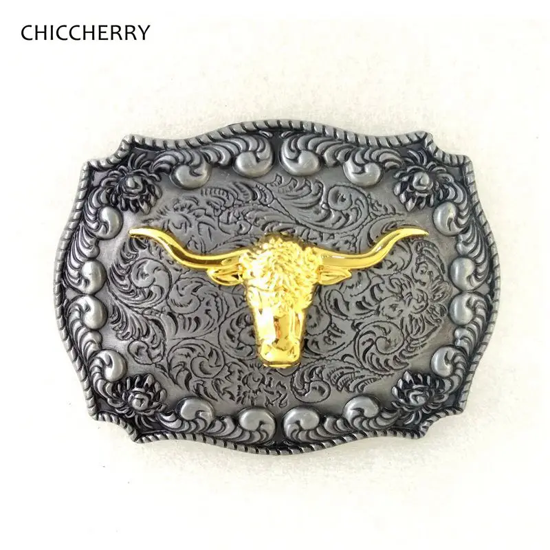 Мужские ковбойские ремни золотистые металлические в стиле Техасского Longhorns Bull