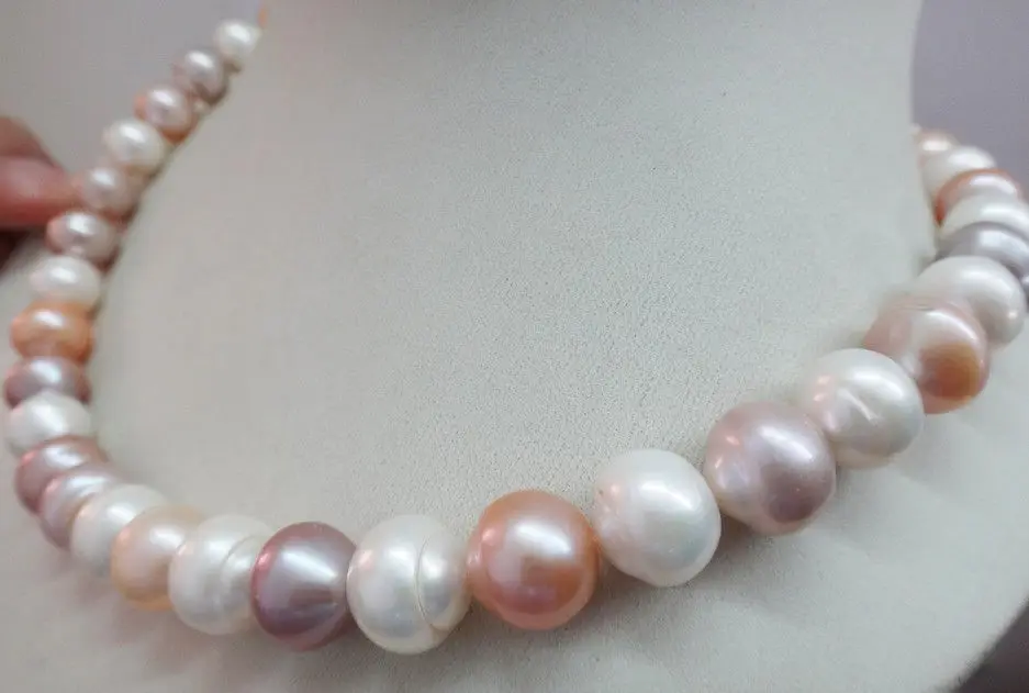 

0001458 12X12MM NATURAL Aus. SOUTH SEA GENUINE WHITE GOLD MULTIC PEARL NECKLACE