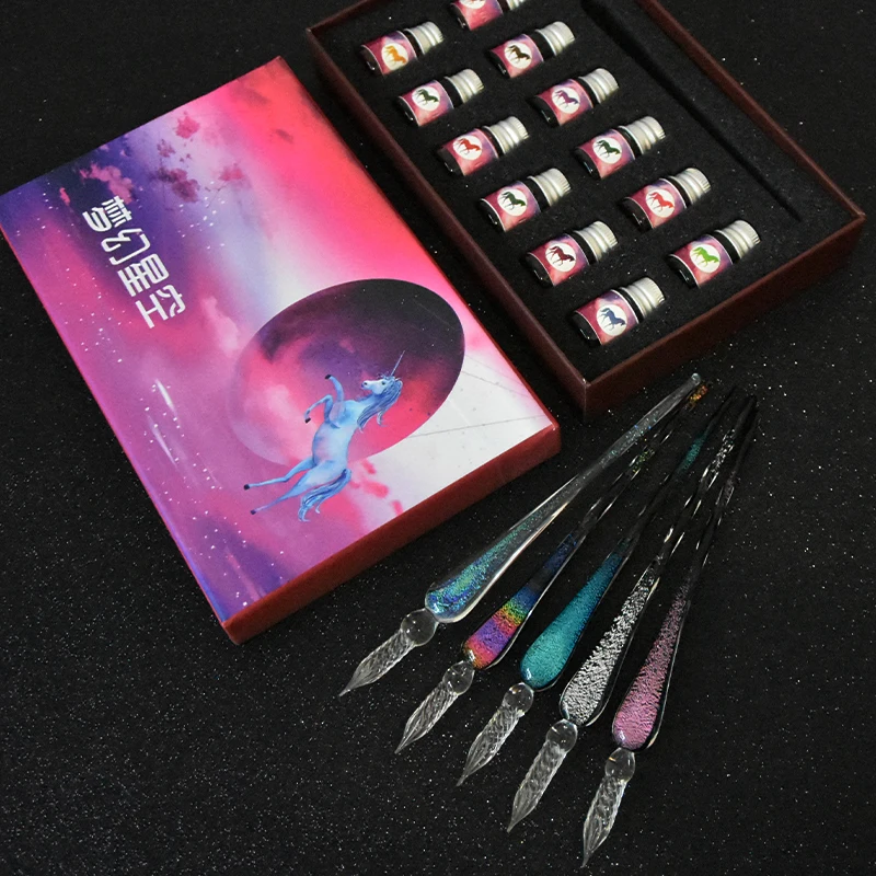 Preise JUGAL Stern Glas Stift Tinte Set Student mit Transparent Emaille Stift Geschenk Box Handgemachte Kristall Brunnen Stift Tinte Büro Kunst liefert
