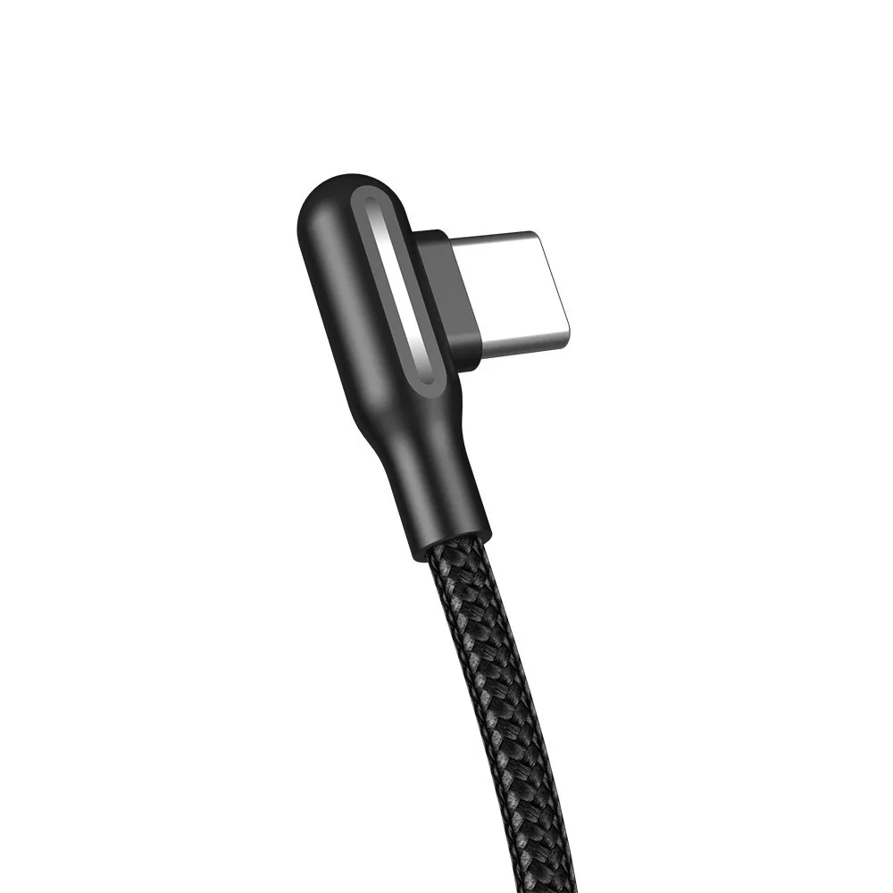 Wsken 90 градусов usb type C кабель для samsung зарядное устройство Красочный Светодиодный светильник нейлоновый Плетеный провод USB C кабель Быстрая зарядка type-C шнур