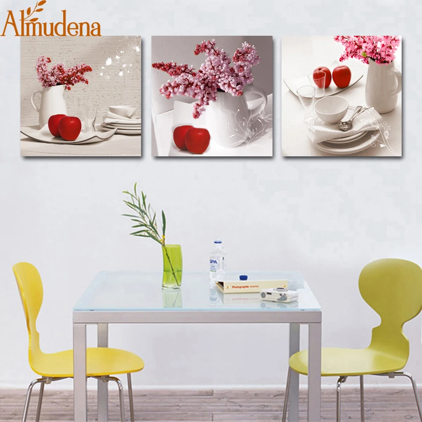 ALMUDENA 3 панели Quadros украшения свежие фрукты и цветок холст живопись кухня Настенная печать и плакаты Стены Модульная картина