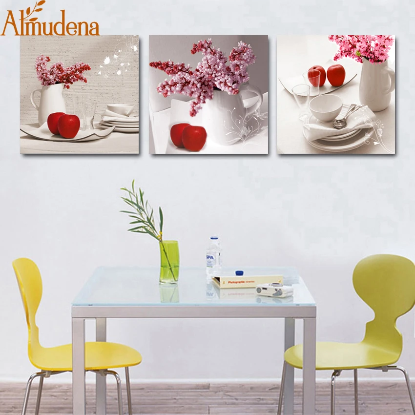 

ALMUDENA 3 Panels Quadros Decoration Fresh Fruit and Flower Canvas Painting Kitchen Wall Print and Posters Wall Modular Picture