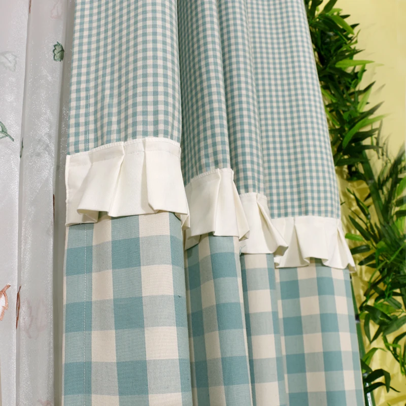 Cortinas de cuadros verdes de estilo fresco Rural cortinas de princesa para sala de estar dormitorio chica ventana tratamientos algodón poliéster