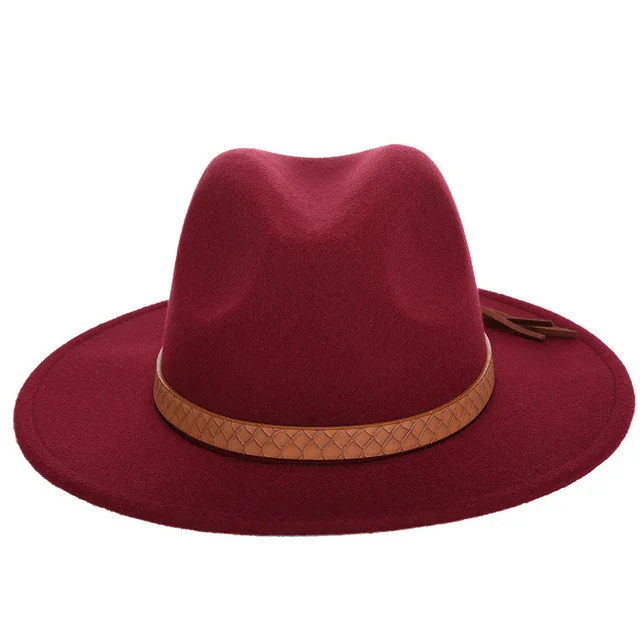 Осенне-зимний мужской большой размер fedora 60 см классический sombrero пушистый платок Имитация шерсти шапки козырек Высокое качество Ковбой - Цвет: Wine