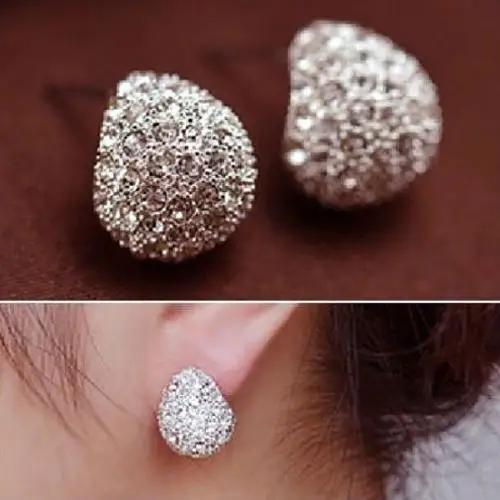 

Fashion Women Korean Style Crescent Moon Rhinestone Shining Stud Earrings Statement Female Party Jewelry Gifts New