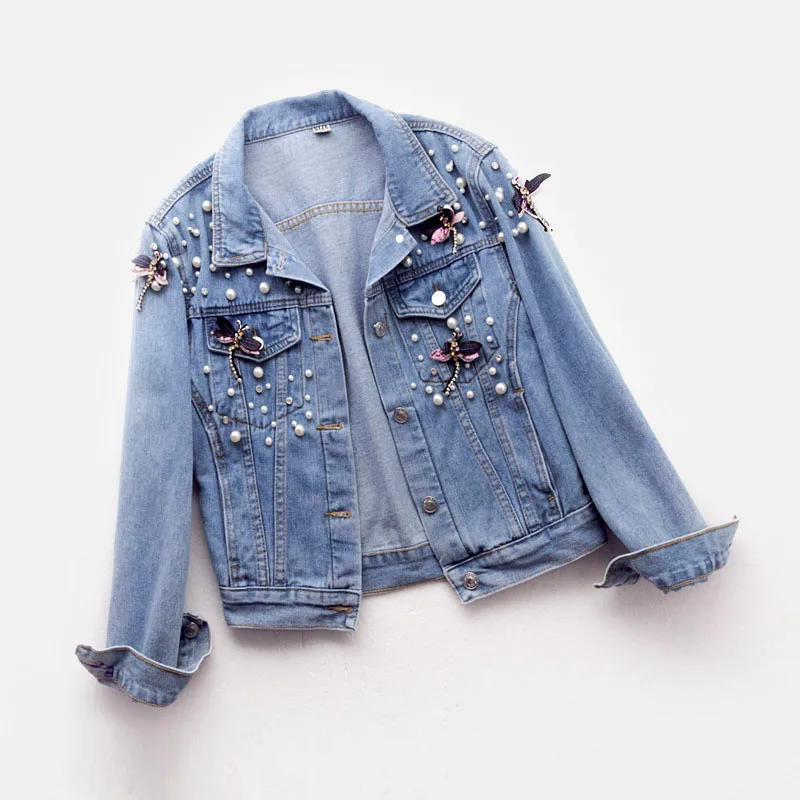 

Beading Denim Jacket Women Basic Coat 2019 Spring Autumn Korean Large size Casual Jeans Jacket Women Vintage Short Denim Coats