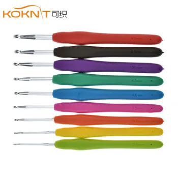 

9Pcs/set Aluminum Crochet Hooks Kit Soft Silicone Handle Ergonomic Knitting Needle Set Sweater Weaving DIY Sewing Tools