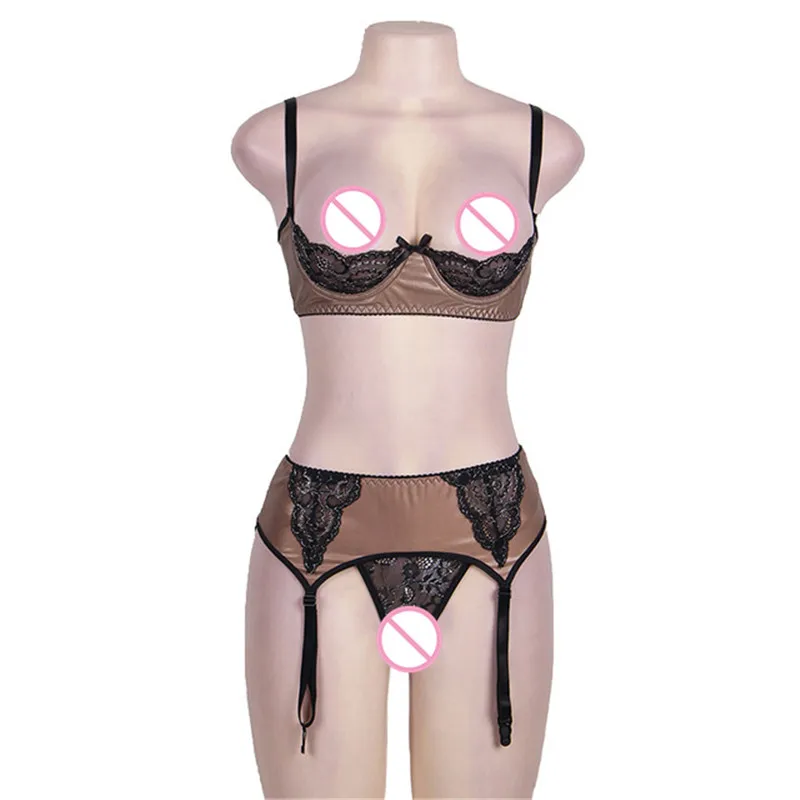 

Sexy Lingerie Hot Embroidery Lace Push Up Open Bra + Sexy Garters With Thongs 3XL/5XL Erotic Lingerie Plus Size Sexy Underwear