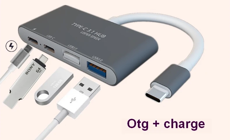 4 портовый usb концентратор Type C Otg зарядный адаптер и кардридер бесплатная